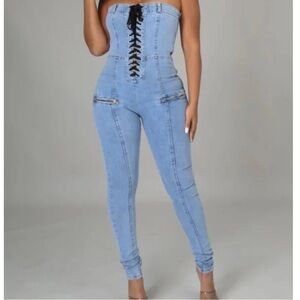 Celebrity Fashion By Hera Collection Blue Denim Sleeveless jumpsuit size M